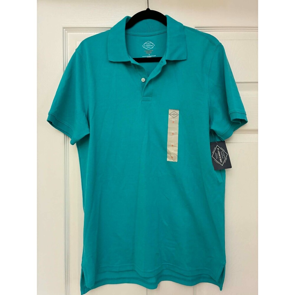 St. John's Bay Men's Polo Shirt Small Aqua Ceramic Teal Short Sleeve NWT Stretch